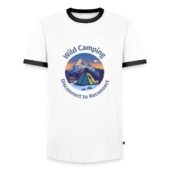 Déconnexion en camping sauvage pour se reconnecter - T-shirt contrasté Homme - blanc/noir - Devant - AI Model Female 172 light (172cm) & AI Model Male 178 dark (178cm)