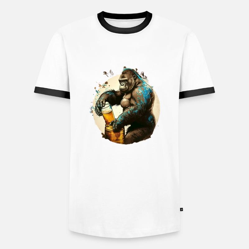 Starker Gorilla zapft Bier - Männer Kontrast-T-Shirt - Weiß/Schwarz