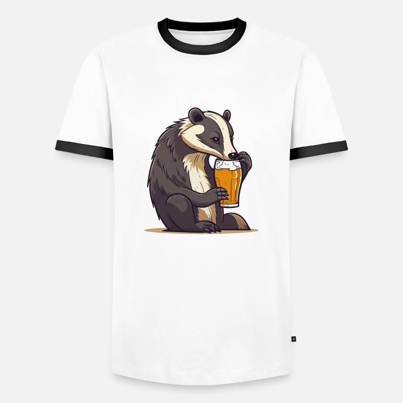 Badger drinks beer - Men's Ringer Shirt - white/black