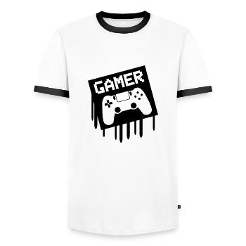 gamer - Men's Ringer Shirt - white/black - Front - AI Model Female 172 light (172cm) & AI Model Male 178 dark (178cm)