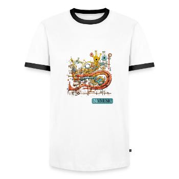 Cute Monster Music Instrument Design - Männer Kontrast-T-Shirt - Weiß/Schwarz - Vorne - AI Model Female 172 light (172cm) & AI Model Male 178 dark (178cm)
