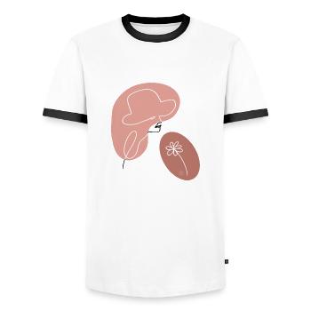 "Lady with Flower", Boho Line Art Design, "Faces" - Men's Ringer Shirt - white/black - Front - AI Model Female 172 light (172cm) & AI Model Male 178 dark (178cm)
