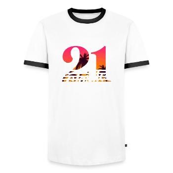Jahrgang 1921-21. Jubiläum - Männer Kontrast-T-Shirt - Weiß/Schwarz - Vorne - AI Model Female 172 light (172cm) & AI Model Male 178 dark (178cm)