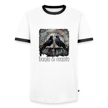 Wikinger Odins Raben Hugin und Munin Kelten - Männer Kontrast-T-Shirt - Weiß/Schwarz - Vorne - AI Model Female 172 light (172cm) & AI Model Male 178 dark (178cm)