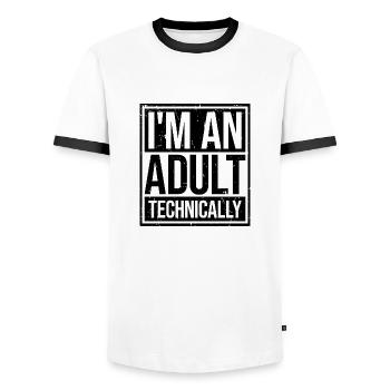 I'm an Adult Technically technisch Erwachsen Witz - Männer Kontrast-T-Shirt - Weiß/Schwarz - Vorne - AI Model Female 172 light (172cm) & AI Model Male 178 dark (178cm)