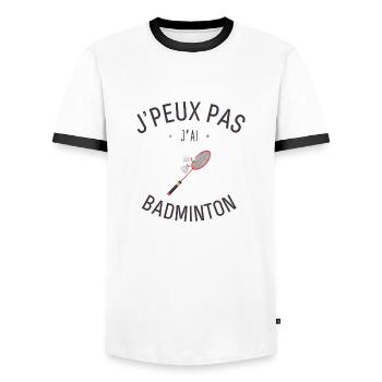 J'Peux pas j'ai Badminton - T-shirt contrasté Homme - blanc/noir - Devant - AI Model Female 172 light (172cm) & AI Model Male 178 dark (178cm)