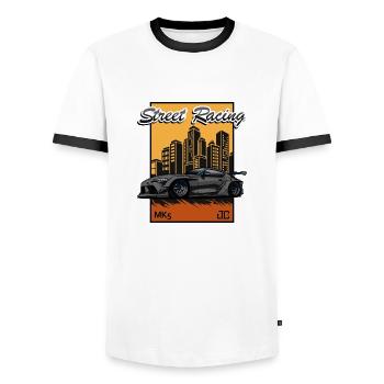 Voiture de sport compacte dans les rues - T-shirt contrasté Homme - blanc/noir - Devant - AI Model Female 172 light (172cm) & AI Model Male 178 dark (178cm)