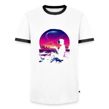 VR Skyline : des jeux futuristes - T-shirt contrasté Homme - blanc/noir - Devant - AI Model Female 172 light (172cm) & AI Model Male 178 dark (178cm)