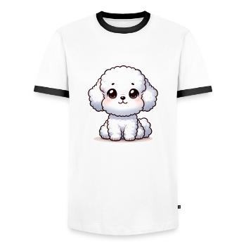 Digital illustration of cute Bichon Frise - Men's Ringer Shirt - white/black - Front - AI Model Female 172 light (172cm) & AI Model Male 178 dark (178cm)
