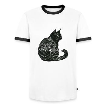 Schwarze Katze Haustier Kätzchen Mietze Schnurren - Männer Kontrast-T-Shirt - Weiß/Schwarz - Vorne - AI Model Female 172 light (172cm) & AI Model Male 178 dark (178cm)