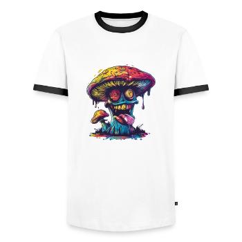 Psychedelic Mushroom Madness - Männer Kontrast-T-Shirt - Weiß/Schwarz - Vorne - AI Model Female 172 light (172cm) & AI Model Male 178 dark (178cm)
