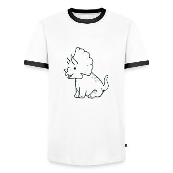 Doux Triceratops Dino - T-shirt contrasté Homme - blanc/noir - Devant - AI Model Female 172 light (172cm) & AI Model Male 178 dark (178cm)