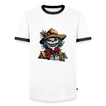Scarecrow / Harvest Worker / Corn Field / Field - Men's Ringer Shirt - white/black - Front - AI Model Female 172 light (172cm) & AI Model Male 178 dark (178cm)