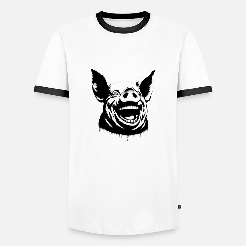 Laughing Pig - Men's Ringer Shirt - white/black