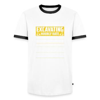 Excavating -Hourly Rate- Driver Excavator - Men's Ringer Shirt - white/black - Front - AI Model Female 172 light (172cm) & AI Model Male 178 dark (178cm)