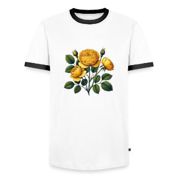 Julia Child Rose, Summer flower lover, Rose Lover - Men's Ringer Shirt - white/black - Front - AI Model Female 172 light (172cm) & AI Model Male 178 dark (178cm)