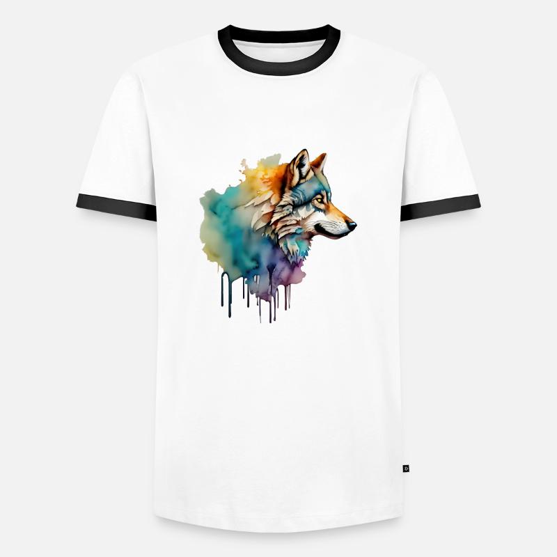 WOLF HEAD - Men's Ringer Shirt - white/black