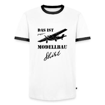 Modellbau Flugzeug - Männer Kontrast-T-Shirt - Weiß/Schwarz - Vorne - AI Model Female 172 light (172cm) & AI Model Male 178 dark (178cm)
