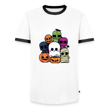 Fête d’Halloween Cool - T-shirt contrasté Homme - blanc/noir - Devant - AI Model Female 172 light (172cm) & AI Model Male 178 dark (178cm)