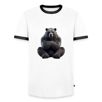 Bear grim 1 - Men's Ringer Shirt - white/black - Front - AI Model Female 172 light (172cm) & AI Model Male 178 dark (178cm)