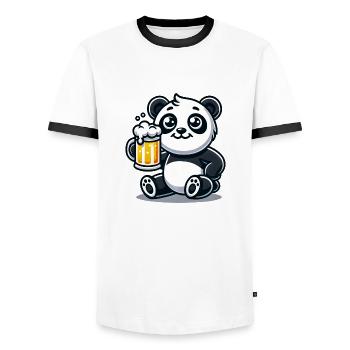 Cute Panda Drinking Beer - Männer Kontrast-T-Shirt - Weiß/Schwarz - Vorne - AI Model Female 172 light (172cm) & AI Model Male 178 dark (178cm)