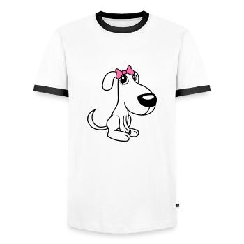 chien assis petit jolie dame arc femelle - T-shirt contrasté Homme - blanc/noir - Devant - AI Model Female 172 light (172cm) & AI Model Male 178 dark (178cm)