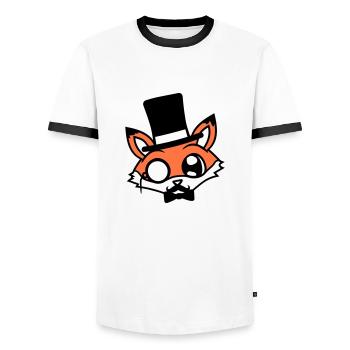 Fox Red Fox Sir Mr. Top Hat Monocle Glasses - Men's Ringer Shirt - white/black - Front - AI Model Female 172 light (172cm) & AI Model Male 178 dark (178cm)