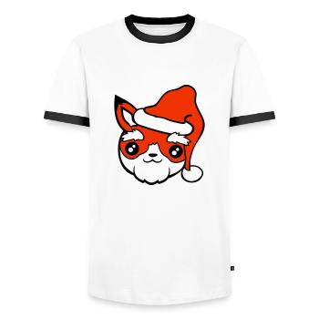 Fox Santa Claus Christmas Hat Santa Claus - Men's Ringer Shirt - white/black - Front - AI Model Female 172 light (172cm) & AI Model Male 178 dark (178cm)