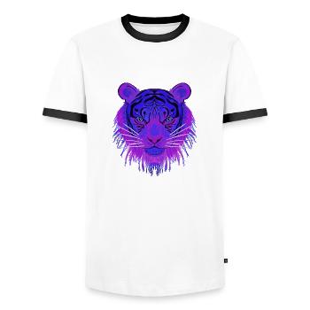 Blue-Eye-Tiger - Männer Kontrast-T-Shirt - Weiß/Schwarz - Vorne - AI Model Female 172 light (172cm) & AI Model Male 178 dark (178cm)