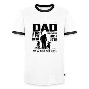 papa le premier héros d'un fils le premier amour d'une fille - T-shirt contrasté Homme - blanc/noir - Devant - AI Model Female 172 light (172cm) & AI Model Male 178 dark (178cm)