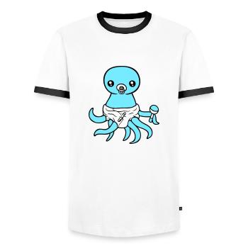 Octopus Bébé Hochet Couche Sucette Enfant Né - T-shirt contrasté Homme - blanc/noir - Devant - AI Model Female 172 light (172cm) & AI Model Male 178 dark (178cm)