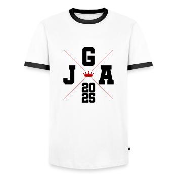 Jga 2025 Bachelor Party - Men's Ringer Shirt - white/black - Front - AI Model Female 172 light (172cm) & AI Model Male 178 dark (178cm)