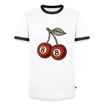 8 Ball Pool - Men's Ringer Shirt - white/black - Front - AI Model Female 172 light (172cm) & AI Model Male 178 dark (178cm)