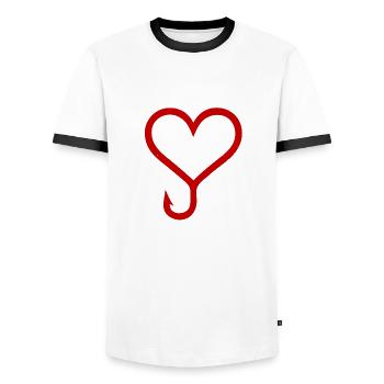 Fishhook Heart | Angler's heart - Men's Ringer Shirt - white/black - Front - AI Model Female 172 light (172cm) & AI Model Male 178 dark (178cm)