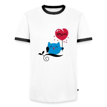 owl - owl - uhu - kauz - Mami - Mommy - 3C - Men's Ringer Shirt - white/black - Front - AI Model Female 172 light (172cm) & AI Model Male 178 dark (178cm)