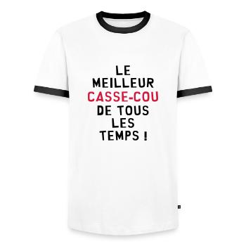 Casse-cou / Casse cou / Sport / Freestyle / Risque - T-shirt contrasté Homme - blanc/noir - Devant - AI Model Female 172 light (172cm) & AI Model Male 178 dark (178cm)