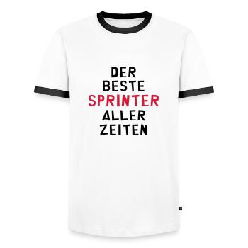 Leichtathletik / Sprint / Sprinter / Sprinterin - Männer Kontrast-T-Shirt - Weiß/Schwarz - Vorne - AI Model Female 172 light (172cm) & AI Model Male 178 dark (178cm)