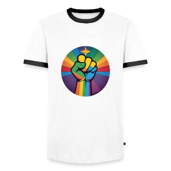 LGBTQ Hand - Regenbogen gay pride - Männer Kontrast-T-Shirt - Weiß/Schwarz - Vorne - AI Model Female 172 light (172cm) & AI Model Male 178 dark (178cm)