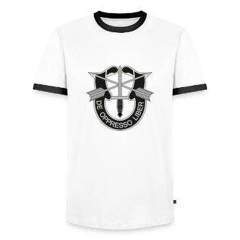 de oppresso liber soldier vetor special force - Men's Ringer Shirt - white/black - Front - AI Model Female 172 light (172cm) & AI Model Male 178 dark (178cm)