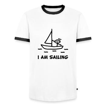 I am sailing - Men's Ringer Shirt - white/black - Front - AI Model Female 172 light (172cm) & AI Model Male 178 dark (178cm)