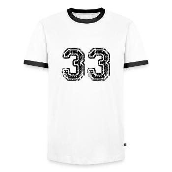 33 - Men's Ringer Shirt - white/black - Front - AI Model Female 172 light (172cm) & AI Model Male 178 dark (178cm)