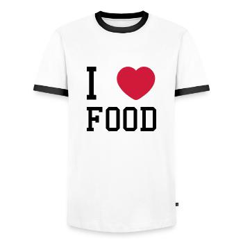 i heart food - T-shirt contrasté Homme - blanc/noir - Devant - AI Model Female 172 light (172cm) & AI Model Male 178 dark (178cm)