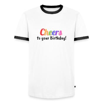 Cheers to your birthday - Men's Ringer Shirt - white/black - Front - AI Model Female 172 light (172cm) & AI Model Male 178 dark (178cm)
