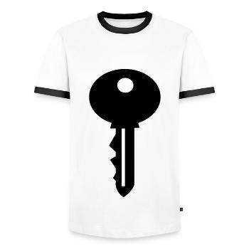 Key - key - Clé - Men's Ringer Shirt - white/black - Front - AI Model Female 172 light (172cm) & AI Model Male 178 dark (178cm)
