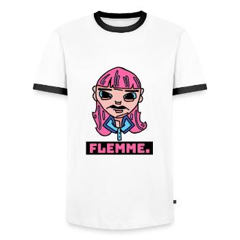 Logo marque Flemme. - T-shirt contrasté Homme - blanc/noir - Devant - AI Model Female 172 light (172cm) & AI Model Male 178 dark (178cm)