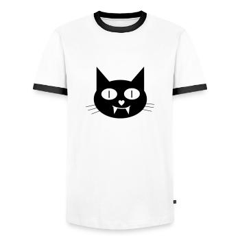 Halloween Vampir-Katze mit Eckzähnen - Männer Kontrast-T-Shirt - Weiß/Schwarz - Vorne - AI Model Female 172 light (172cm) & AI Model Male 178 dark (178cm)