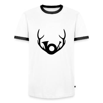 Geweih und Jagdhorn - Männer Kontrast-T-Shirt - Weiß/Schwarz - Vorne - AI Model Female 172 light (172cm) & AI Model Male 178 dark (178cm)