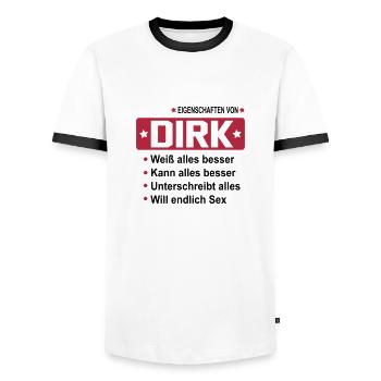 dirk - Männer Kontrast-T-Shirt - Weiß/Schwarz - Vorne - AI Model Female 172 light (172cm) & AI Model Male 178 dark (178cm)