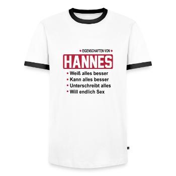 hannes - Männer Kontrast-T-Shirt - Weiß/Schwarz - Vorne - AI Model Female 172 light (172cm) & AI Model Male 178 dark (178cm)