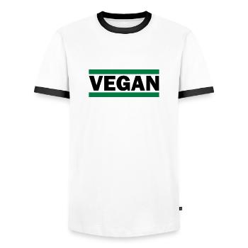 Vegan - Men's Ringer Shirt - white/black - Front - AI Model Female 172 light (172cm) & AI Model Male 178 dark (178cm)